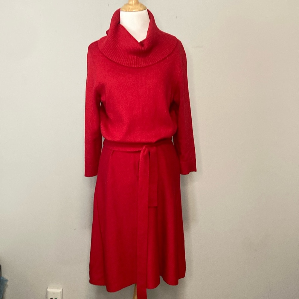 Talbots Red Sweater Dress Cowl Neckline large petite - Picture 4 of 9